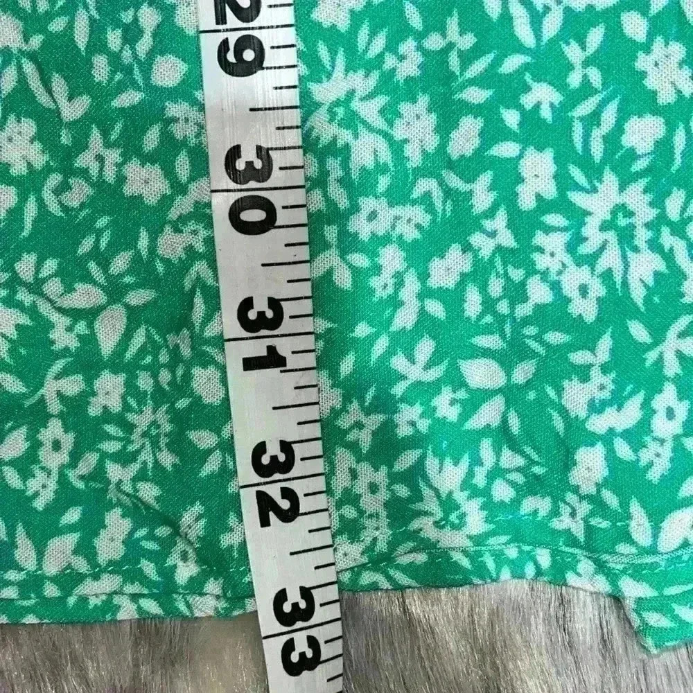 💚 ZARA Printed Green and White Dress with Shirring at the neck sz small - Picture 6 of 7